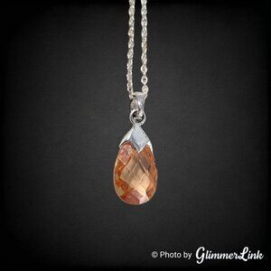 SU 925 CZ Orange Teardrop Sterling Silver Chain Pendant Necklace